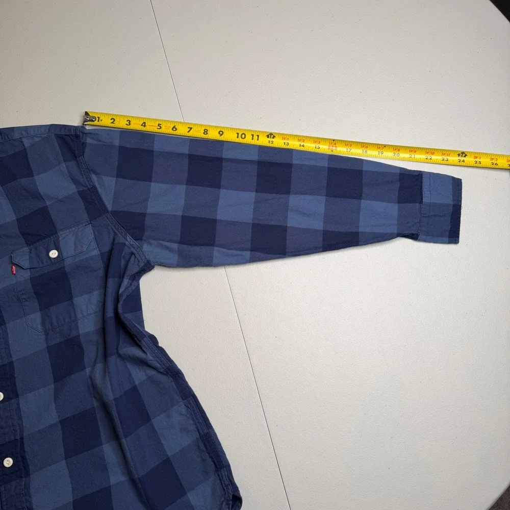 Levis Mens Large‎ Relaxed Fit Blue Buffalo Plaid Button Down Flannel Shirt